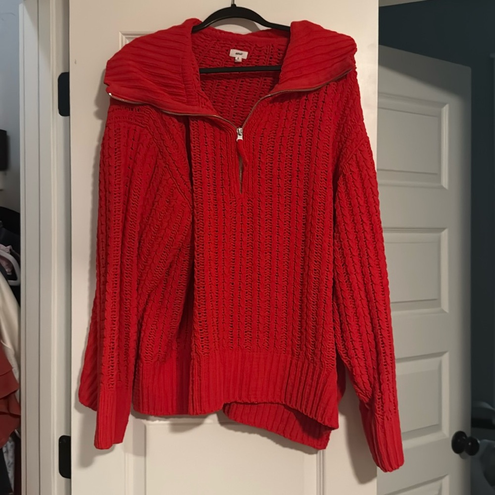 Aerie red knitted quarter zip